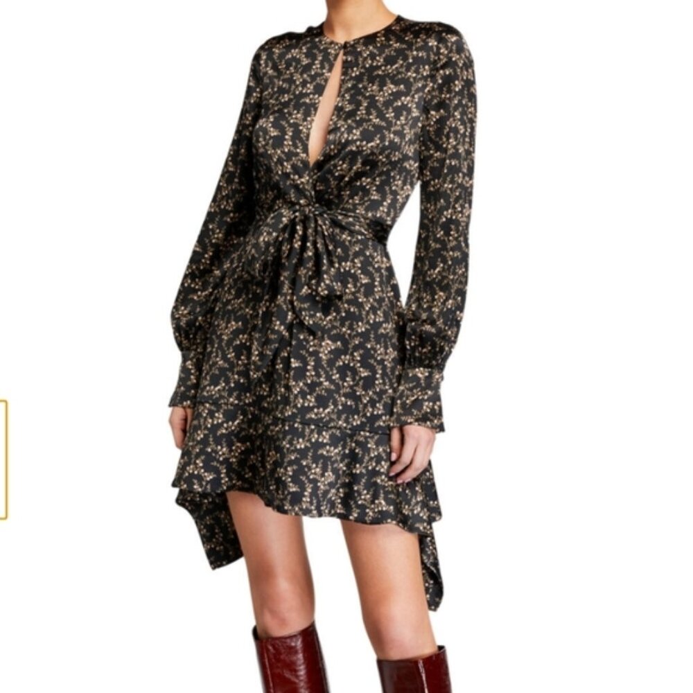 Jonathan Simkhai Hammered Silk Keyhole Tie Wrap Dress